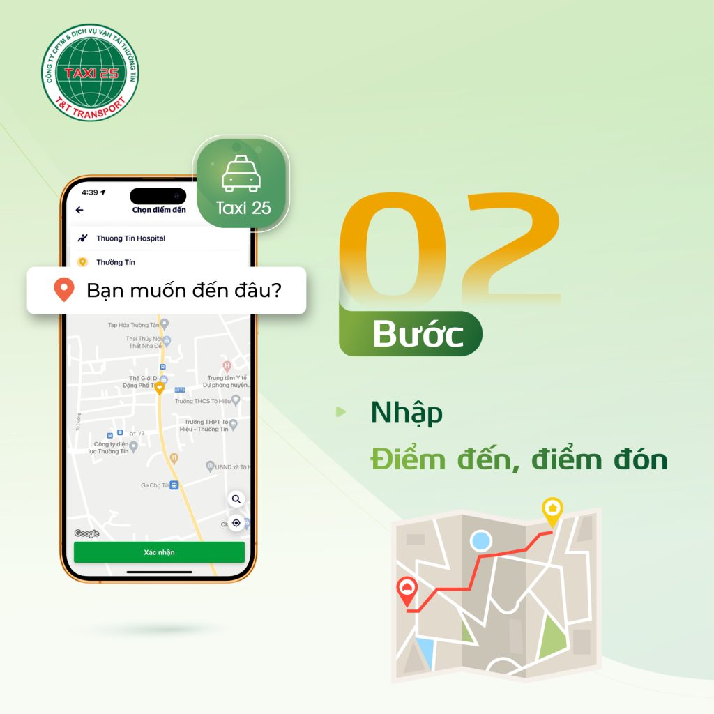 Bước 2 chọn điểm đi và điểm đến App taxi 25