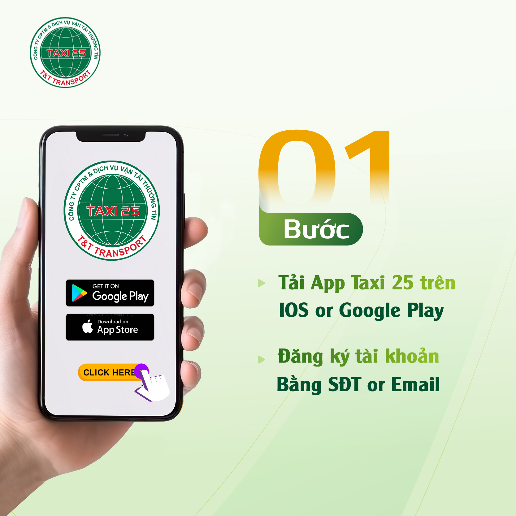 Bước 1 tải và đăng ký tài khoản App taxi25